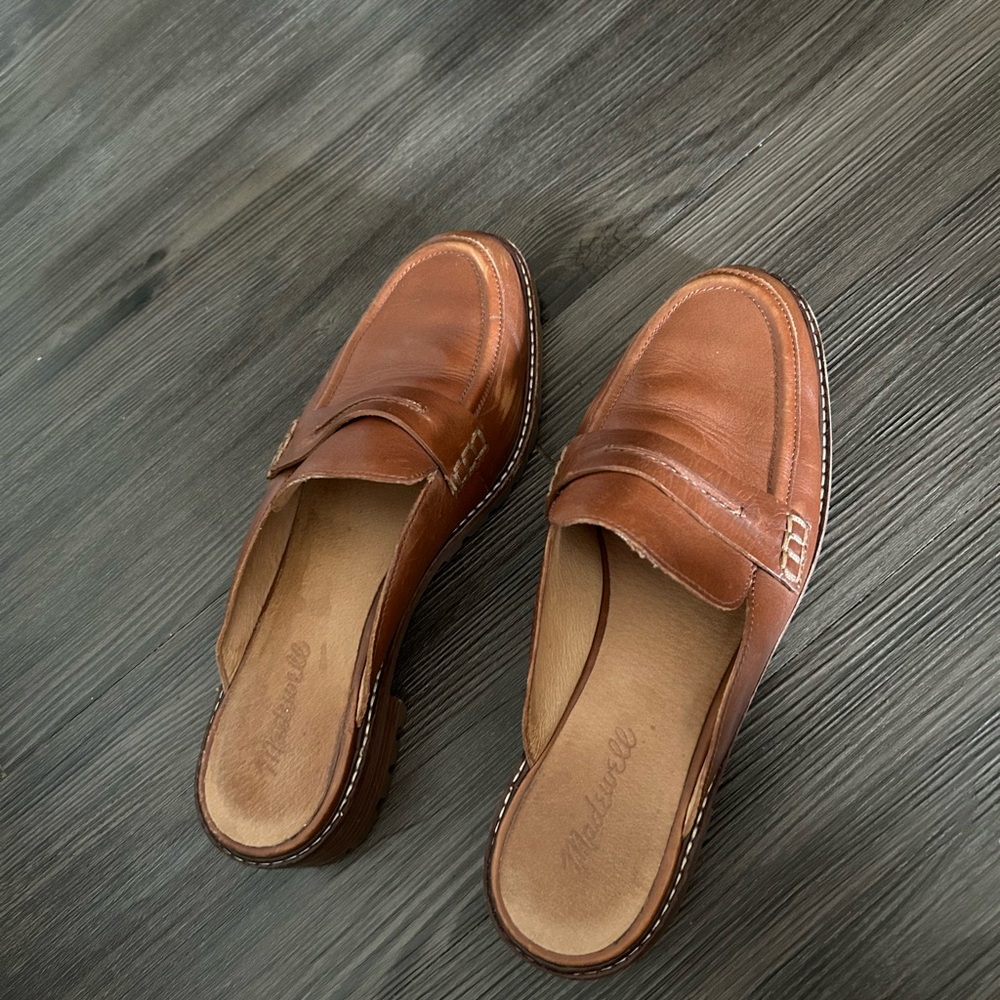 Madewell Cognac Leather Slip-On Loafer Mules - Picture 5 of 7